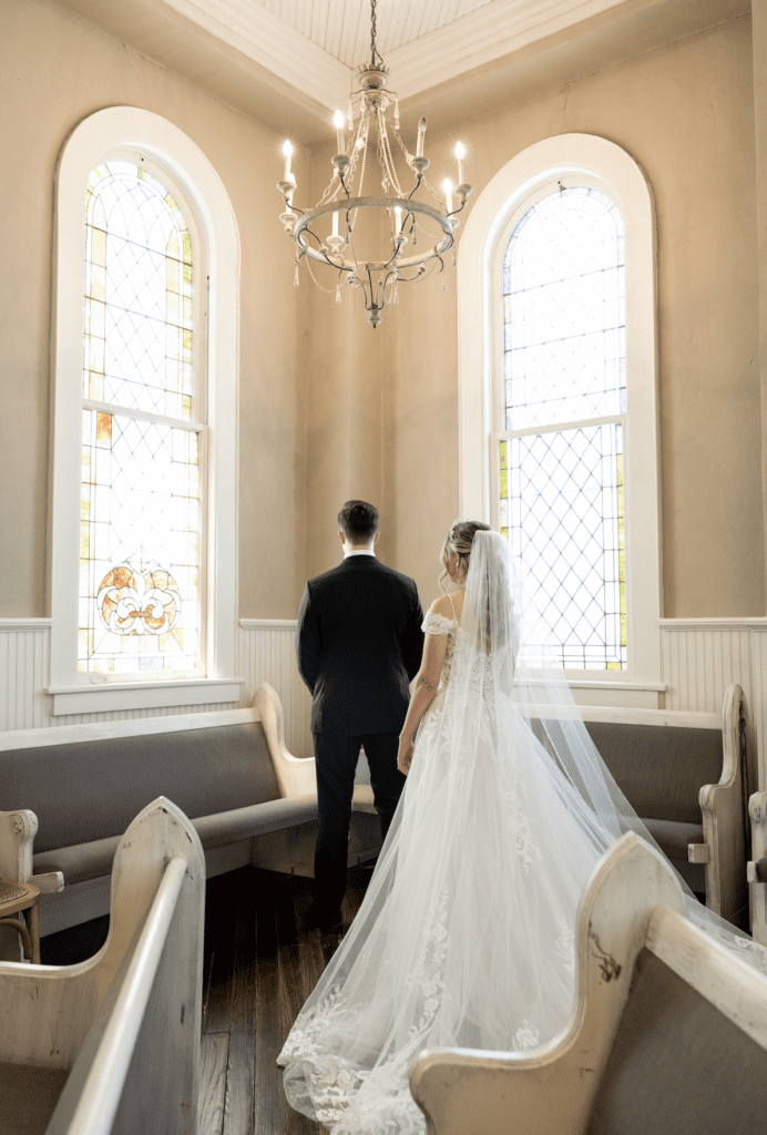 a man and woman in a church